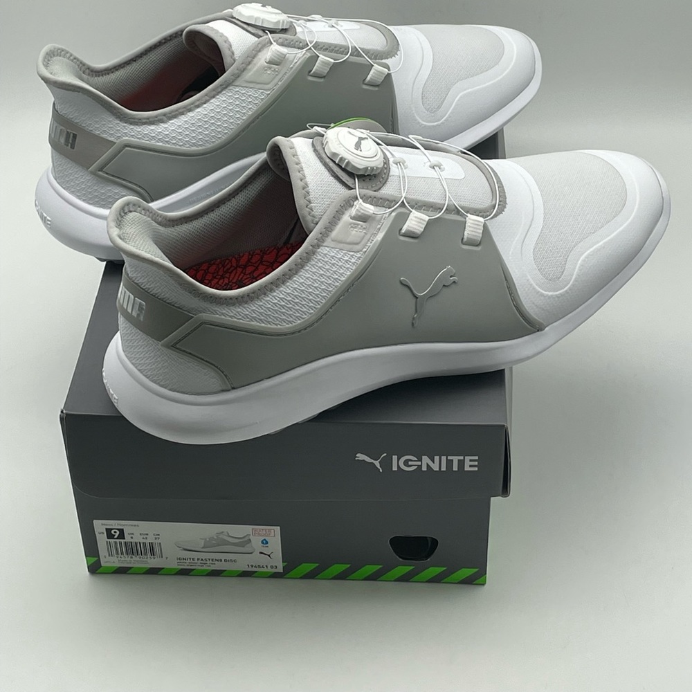 New Pair of Puma Men’s Ignite Fasten 8 Disc in White-Silver-High Rise #19454103